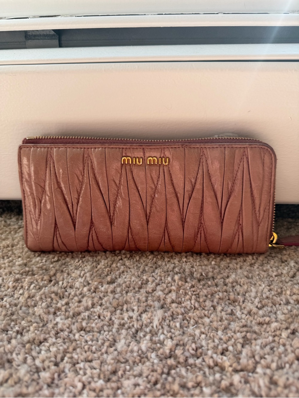 Miu Miu Matelassé Leather 3/4 Zip Wallet